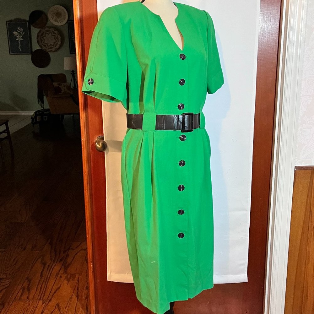 Vintage 80's Faux Cape Belted Art Button Unique Dress M/L